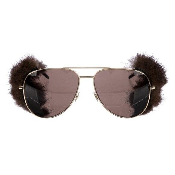 SAINT LAURENT Removeable Mink Fur CLASSIC 11 SHIELDS Aviator Sunglasses / NEW
